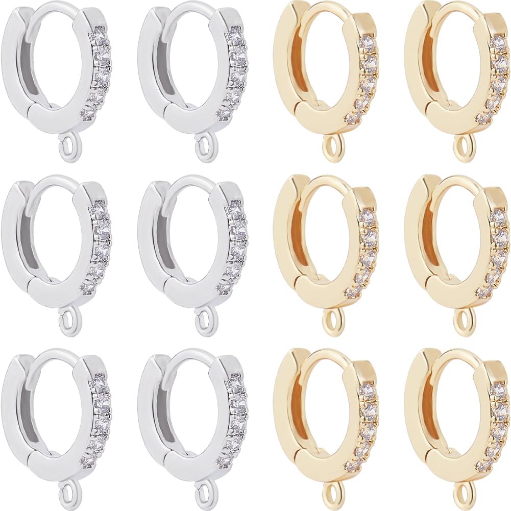 Beebeecraft 12 Pezzi Accessori per Orecchini Huggie Hoop Placcati In Oro 18K Zirconi Cubici 2 Colori 1 mm