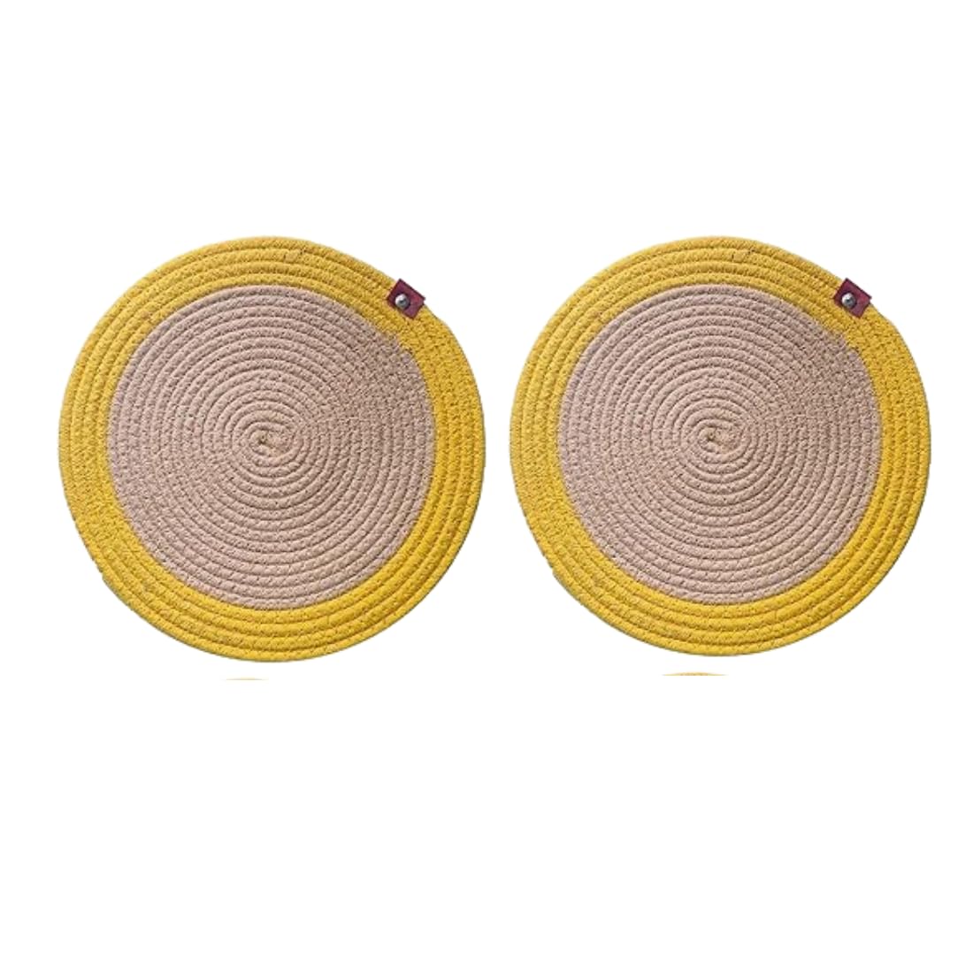 ROUSN Braided Jute Cotton placemats, 30 CM Round, Best for Bed-Side Table/Center Table, Dining Table/Shelves (Yellow, Pack of 2) (B0CWD7HNNW) Amazon Price History, Amazon Price Tracker