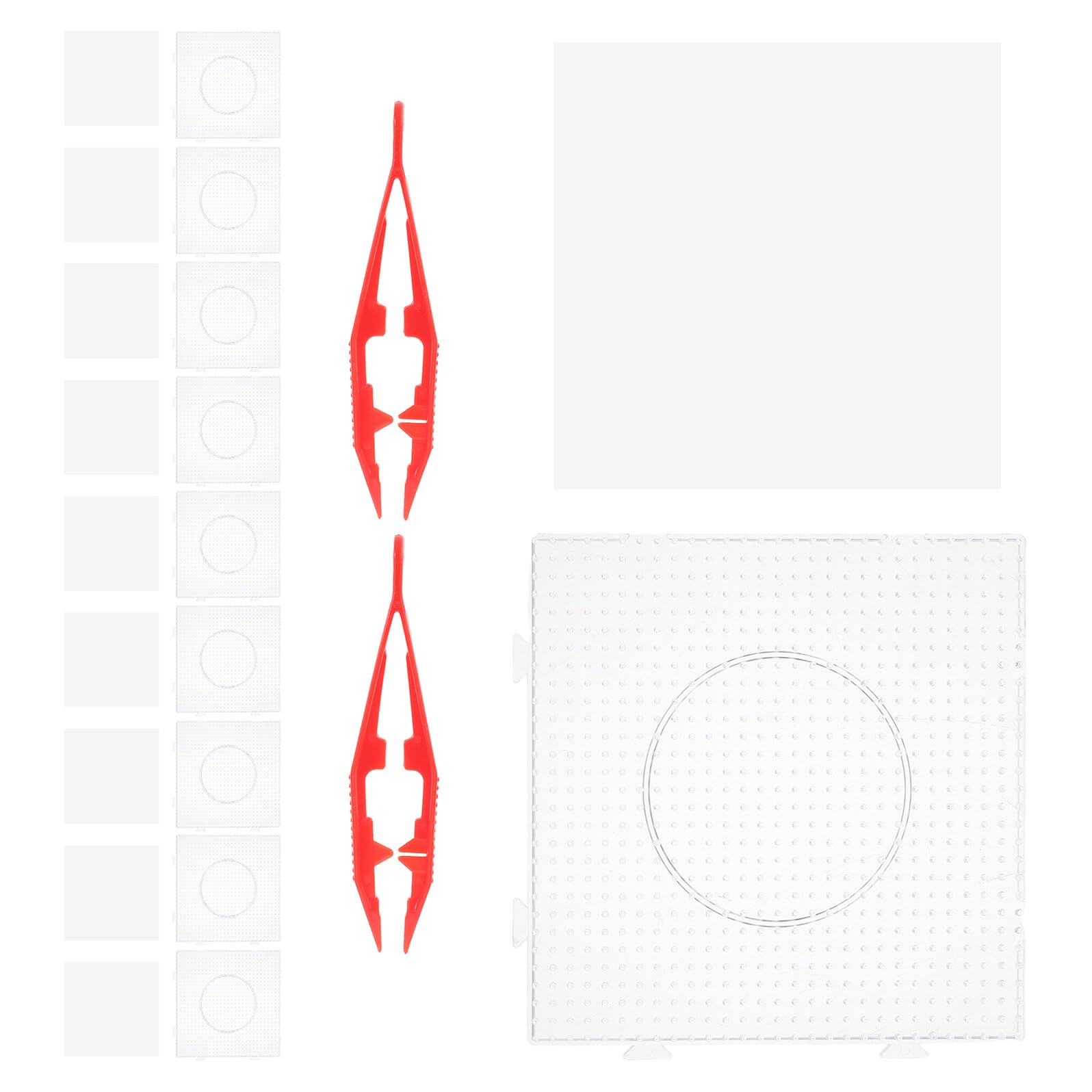 BCOATH Plaque de Perles à Repasser Transparente Taille L Set de Plaques Modulables Plastique Repasser et Pincettes Plateau Spacieux et Léger pour Activités Créatives et Kits de Perles