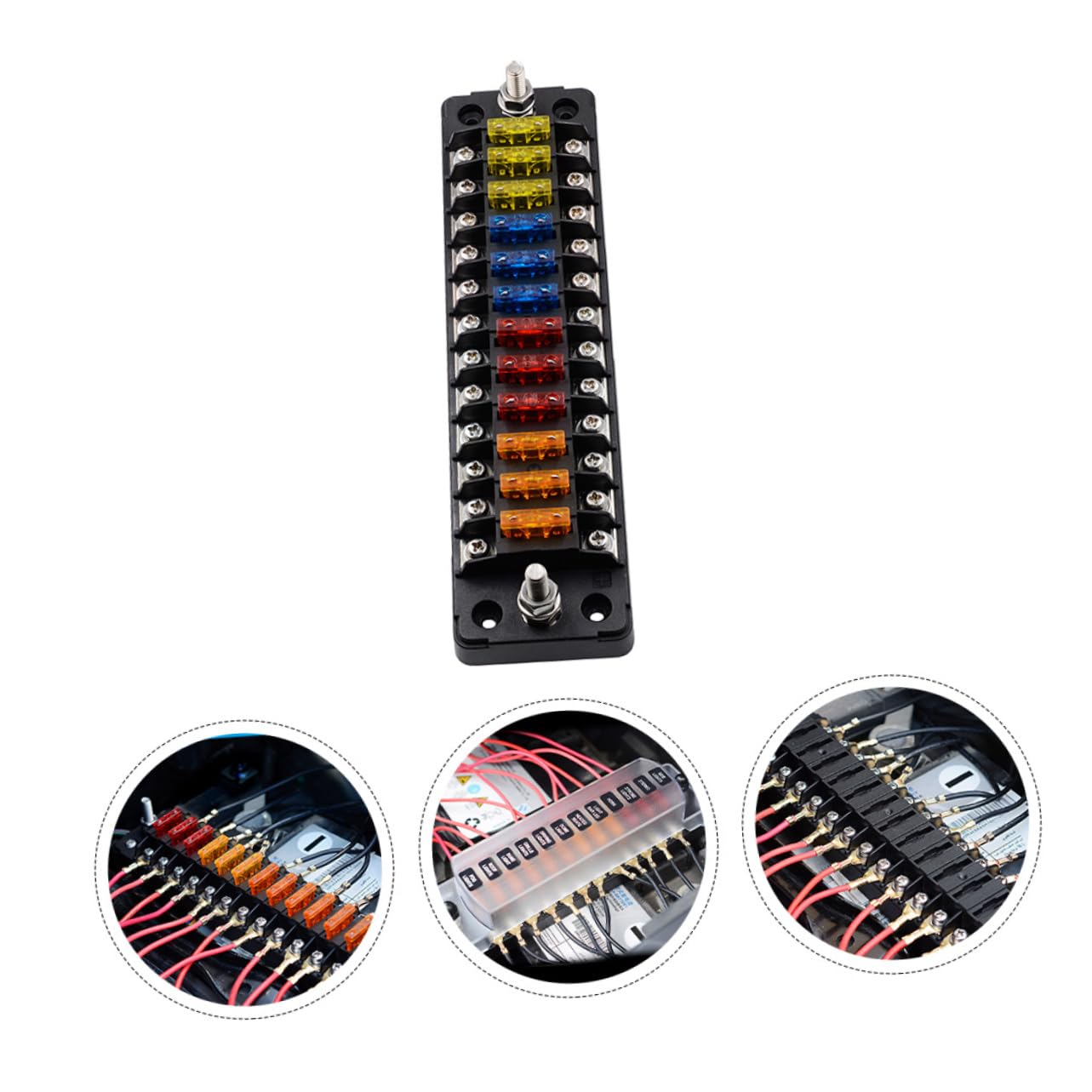 Portafusibili Auto 12 Vie 32v 75a Nero con Fusibili Doppi | Pa66 PC Rame Acciaio Inox Pp, Installazione Rapida, 20a per Circuito 12-16awg, Etichette Incluse