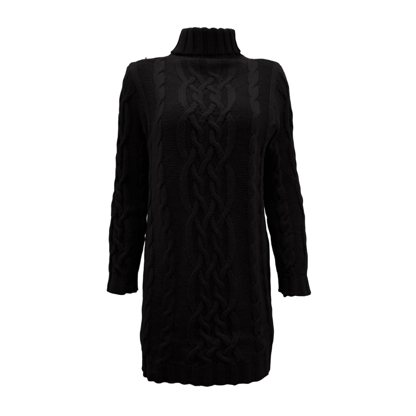 FUPODD Strickkleid Damen Winter Rollkragen Grobstrick Pulloverkleid Damen Oversize Kurz Winterkleid Elegant Warm Pullikleid Zopfmuster Strick Kleid Langarm Kleider Frauen Kurze Gestrickt Herbstkleid