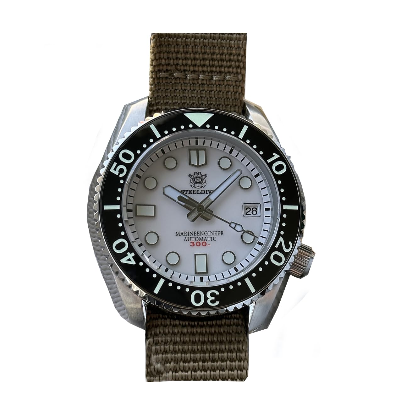 STEELDIVE SD1968 Orologio da uomo in acciaio inossidabile con lunetta in ceramica bianca, impermeabile fino a 300 m, orologio sportivo automatico NH35