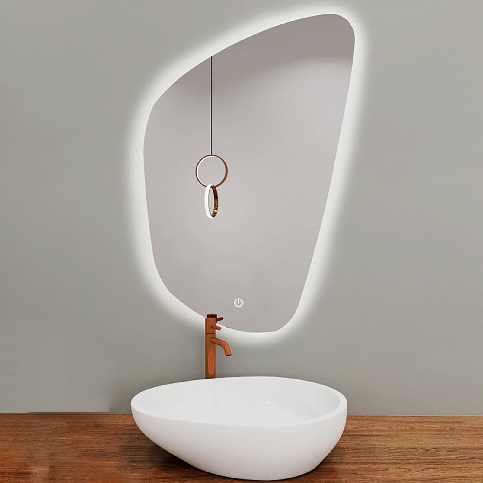 FGXHHS Teardrop Shape LED Wall Mirror with 3 Color Light, HD & Explosion Proof | 60x80cm Frameless Irregular, Mounted Vanity Makeup Decorative for Living Room Bedroom