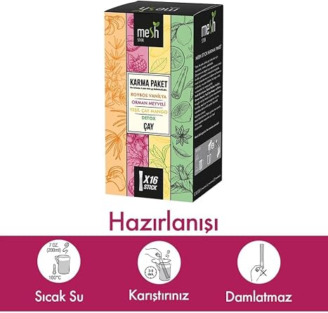 Mesh Stick 4'lü Karma Kutu (Detoks, Yeşil Çay Mango, Orman Meyveleri, Roibos Vanilya)