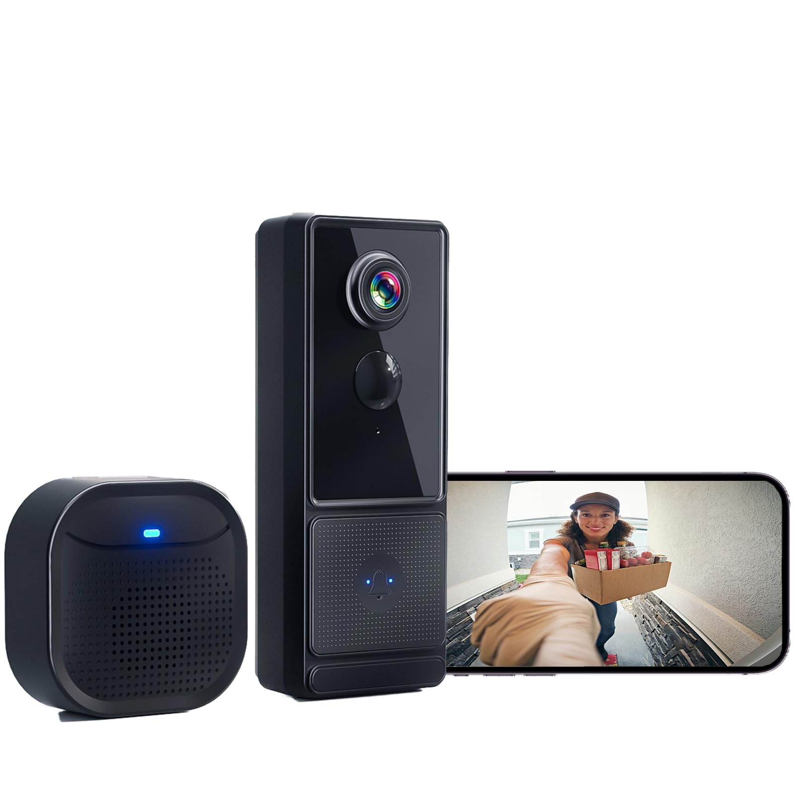 Campanello WiFi wireless esterno impermeabile 1080P IPX66 Campanello senza fili con telecamera Rilevazione Umana PIR Visione Notturna Prova di 7 giorni di archiviazione in cloud Supporta la scheda SD