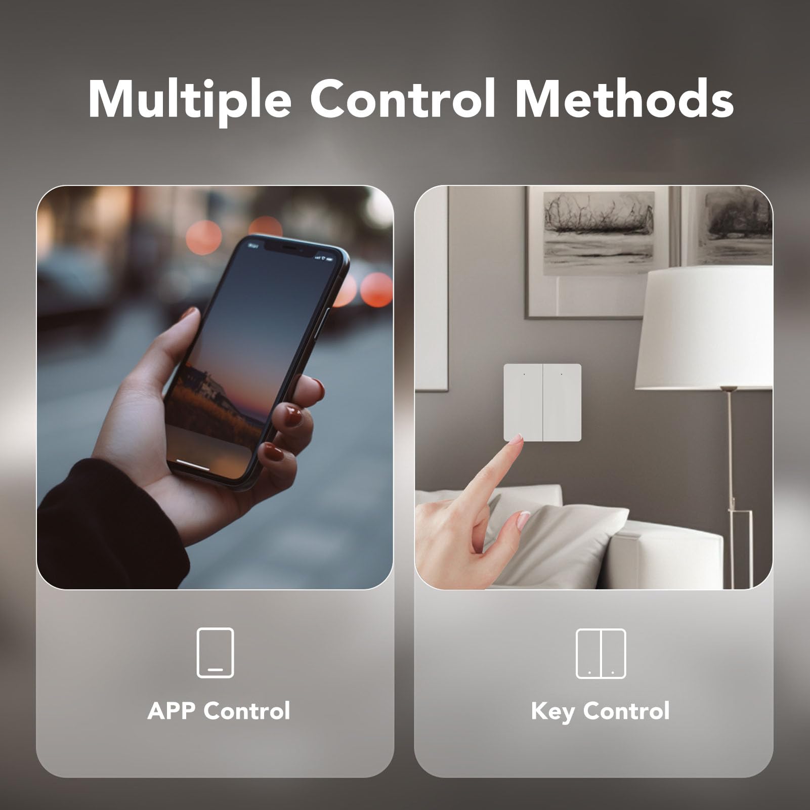 Interrupteur WiFi, Commutateur Mural ZigBee et Contrôleur d’Éclairage 2 Voies Auto-Alimenté avec Commande par APP, pour Lampes et Éclairage Connecté de Maison et Bureau