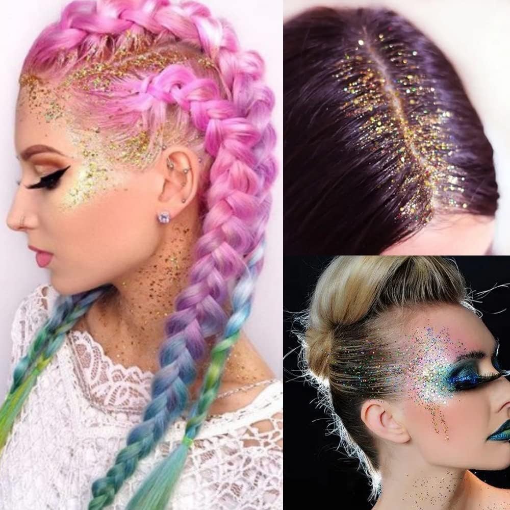 Go Ho White Silver and Gold Body Glitter Set,Singer Concerts Face Glitter Gel Makeup,Holographic Long Lasting Chunky Sequins Glitters for Eye Lip Hair Nails,Festival Rave Accessories - Image 4