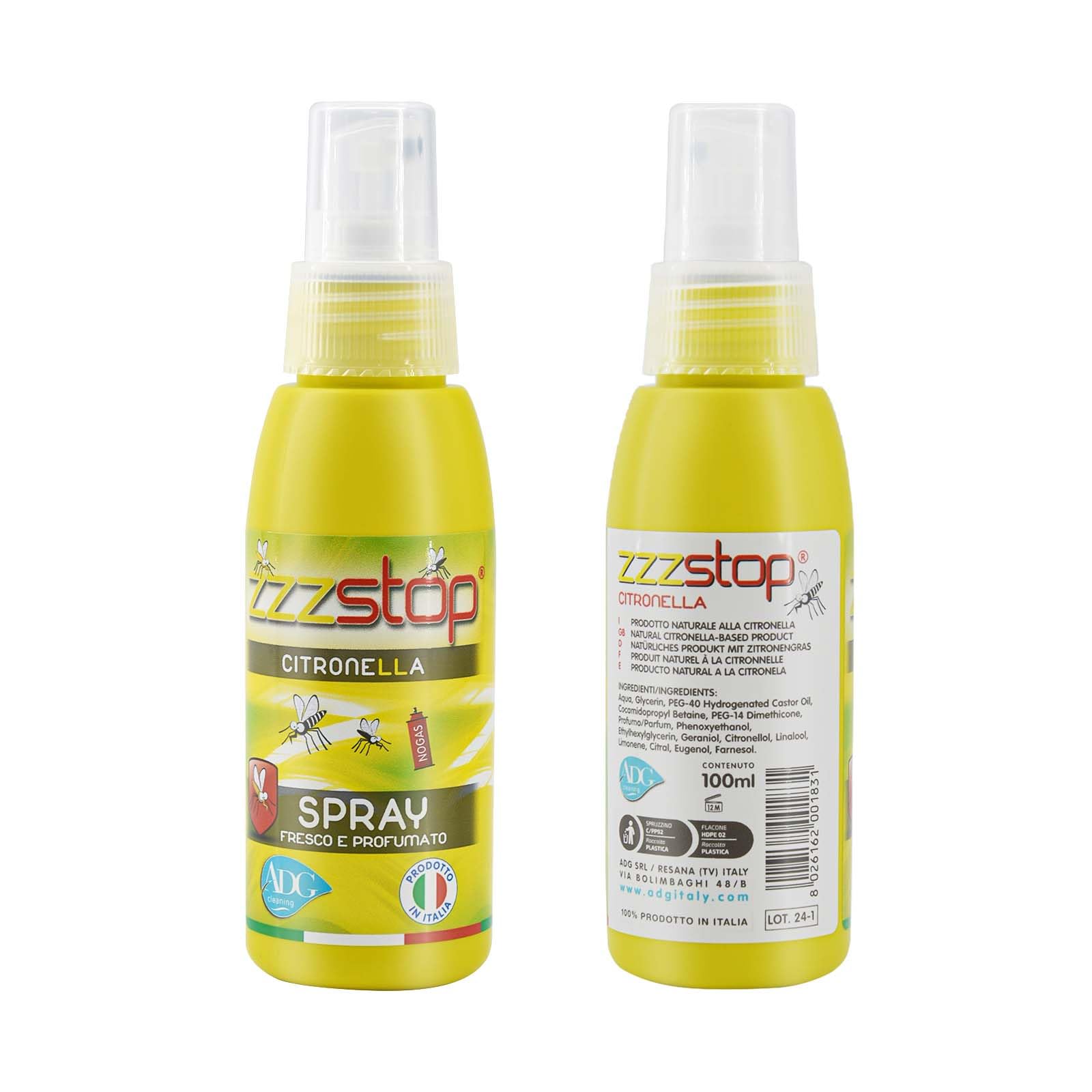 24 Bottiglie Spray antizanzare alla citronella Protezione 100ml MADE IN ITALY - Formulazione protettiva naturale per bambini e adulti