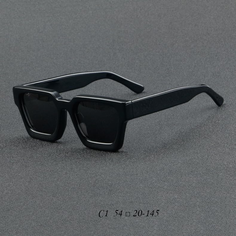Retro Fashion Thick Acetate Polarized Sunglasses Trendy Square Men Womens Black Grey Shades Vintage3