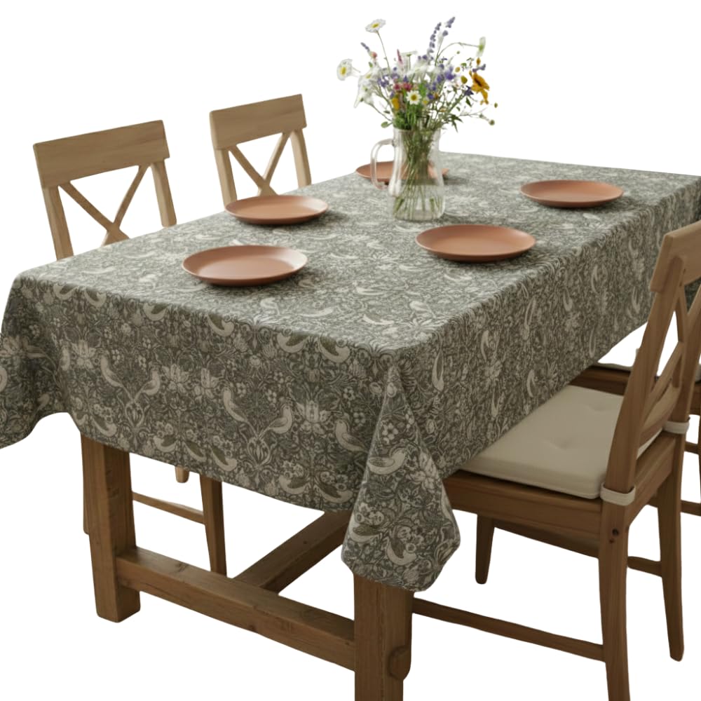Jolee Tablecloths Strawberry Thief Natural Jolee William Morris Tablecloth - Outdoor & Indoor Water Repellent, Rectangular - 144 Cm X 200 Cm