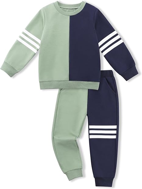 Toddler Boy Sweatsuit Stripe Long Sleeve Pull On Clothes Two Tone Tops and Pants Fall Winter Set