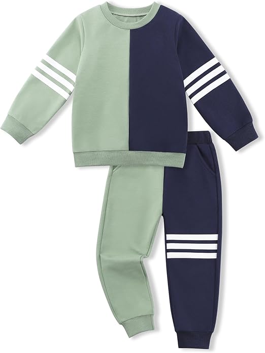 Toddler Boy Sweatsuit Stripe Long Sleeve Pull On Clothes Two Tone Tops and Pants Fall Winter Set