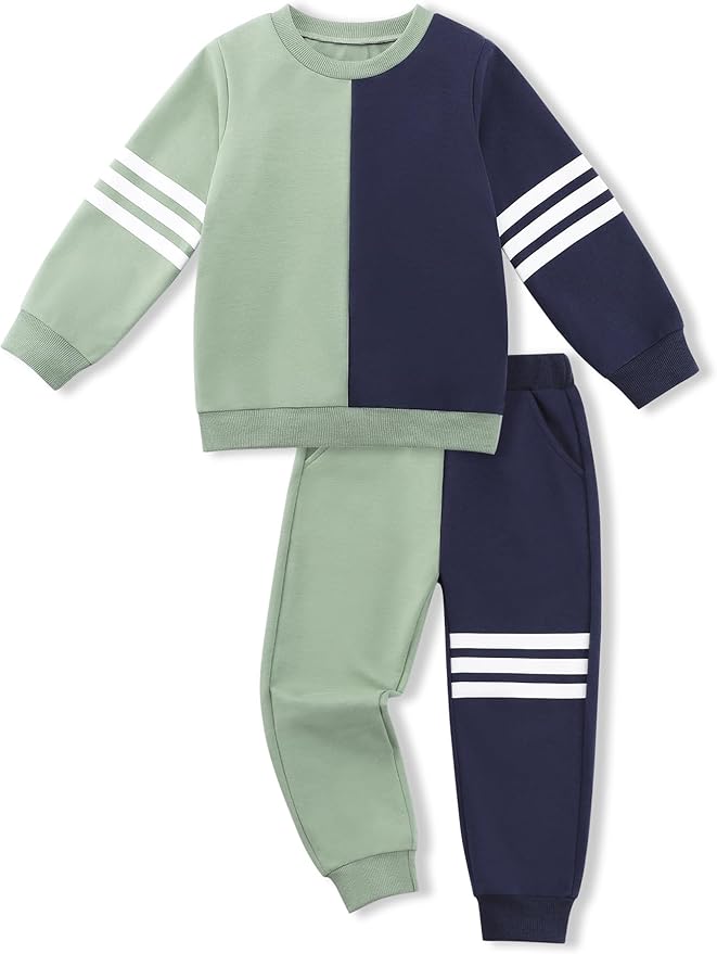 Toddler Boy Sweatsuit Stripe Long Sleeve Pull On Clothes Two Tone Tops and Pants Fall Winter Set