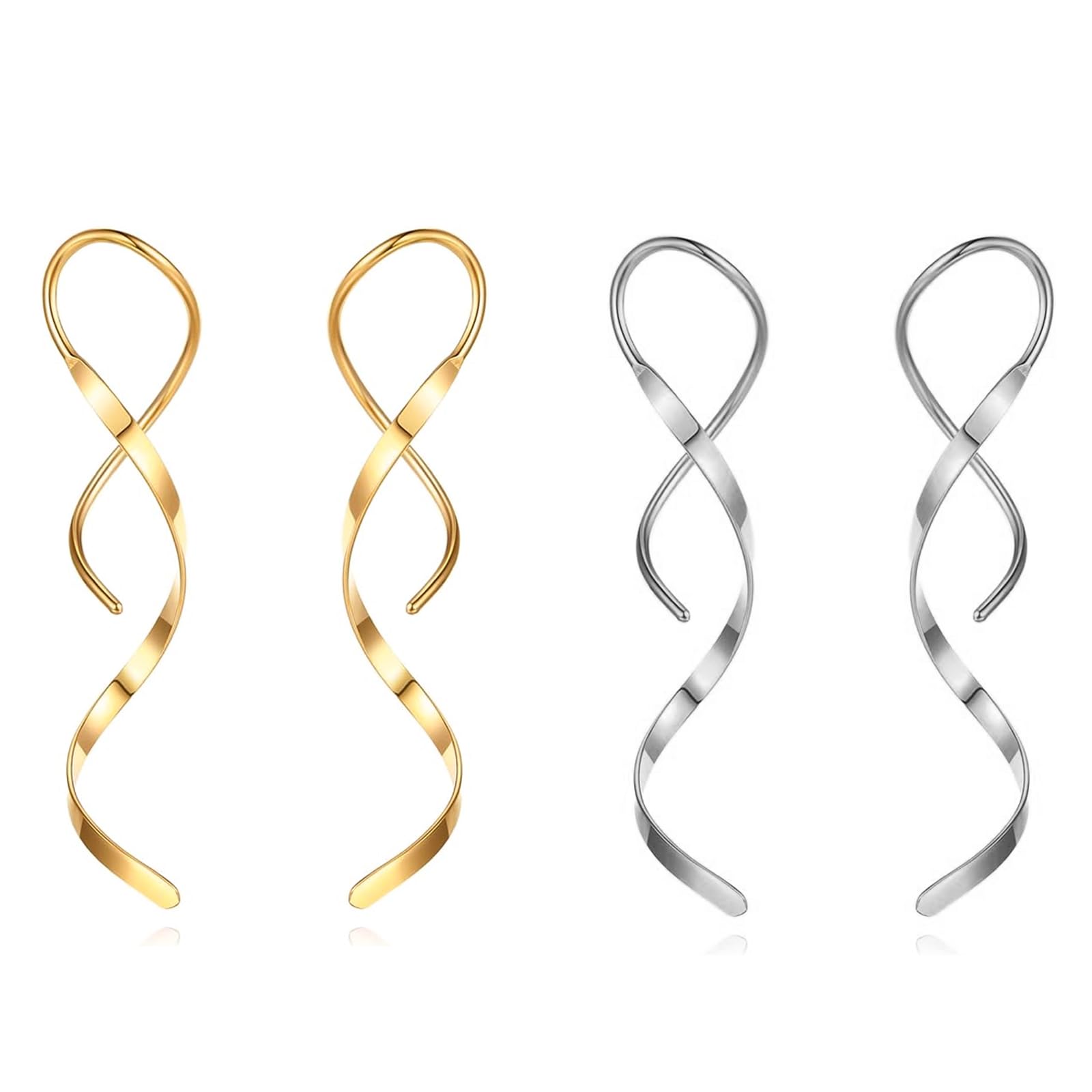 iTYOOS2 Pairs Spiral Threader Earrings,Handmade Twisted Curved Pull Through Earrings Needle Bar Drop Threader Pull Through Tassel Dangle Curve Twist Earrings
