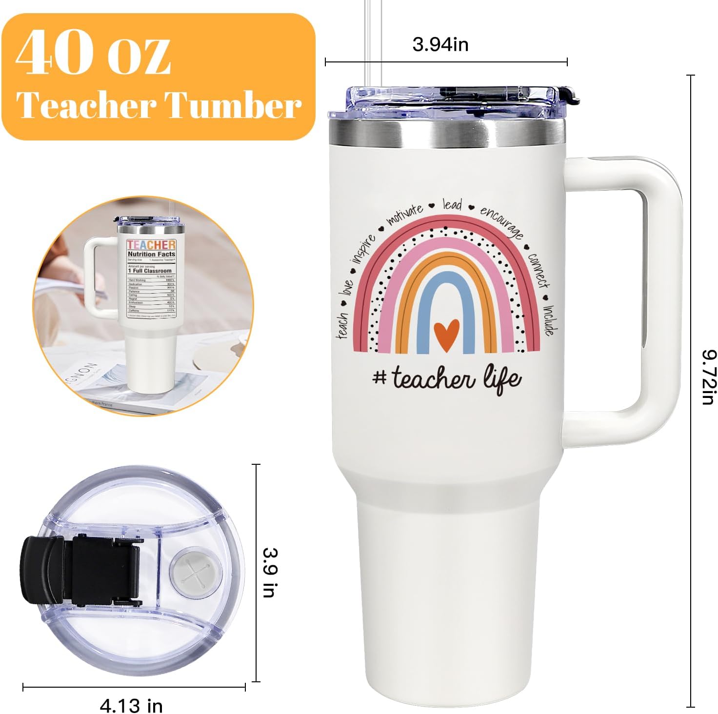 Teacher Appreciation Gifts, Teacher Gifts for Women from Student - 40oz Tumbler with Handle, Coffee Mug - Image 2