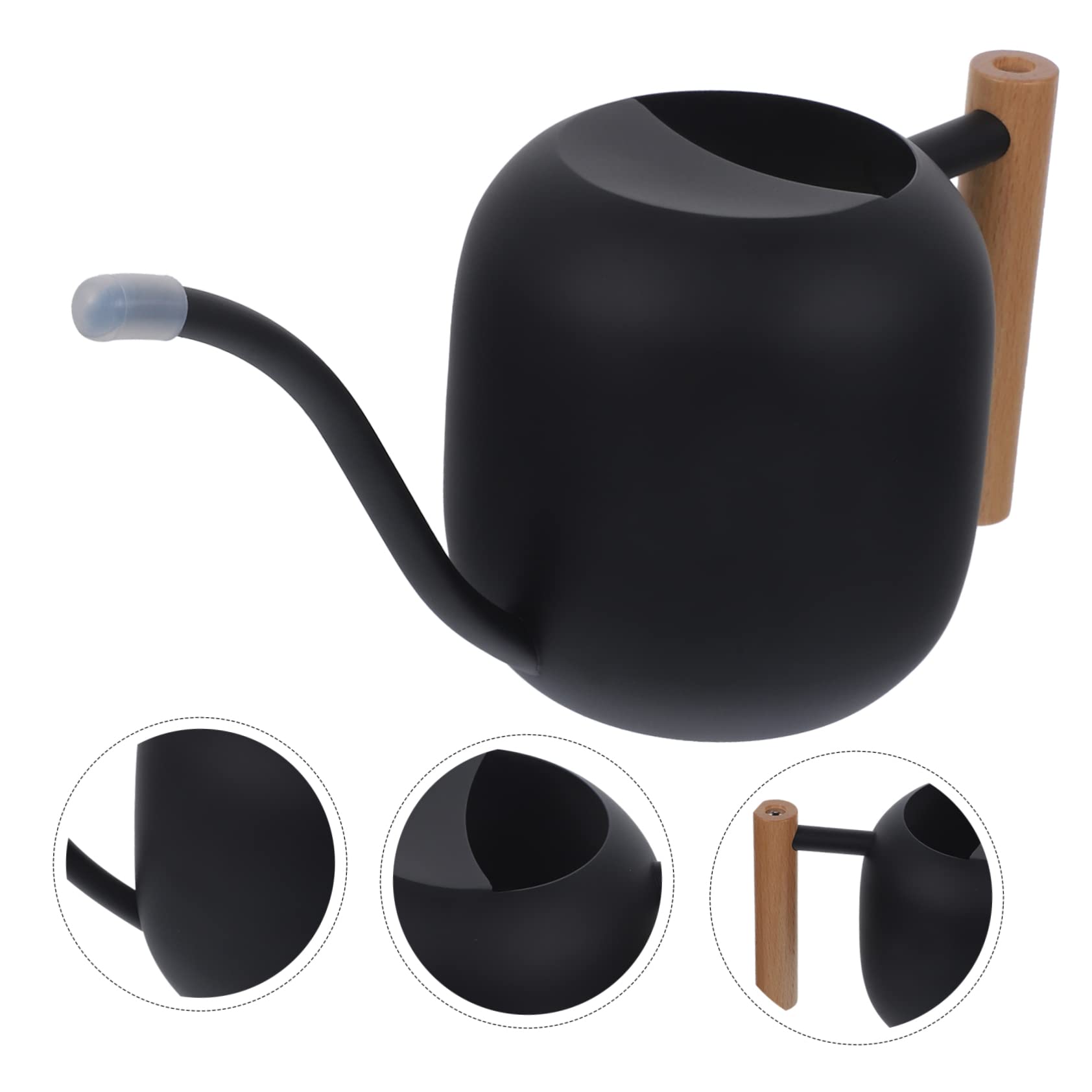 Regadera de Largo 1, 2 L de Acero Inoxidable Mango de Madera | Negro, Asa Ergonómica y Vertido sin Derrames, para Plantas y Suculentas en Casa o Jardín