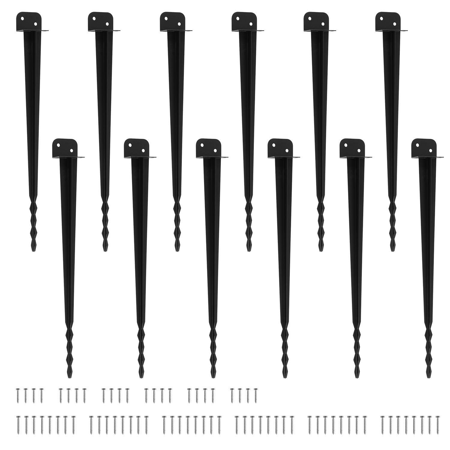 Juego de 12 casquillos de suelo en forma de L de 70 cm con extremo dentado, fácil de clavar, anclaje y soporte para postes de madera y metal, acero