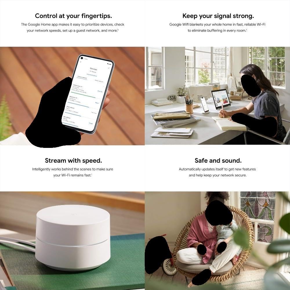 Google WiFi - AC1200 - Mesh WiFi Router System Bundle (3-Pack) + 3 Wall Mounts for Google - 4500 Sq Ft Coverage - Retail Packaging - Easy Setup, Seamless Signal for Smart Home Devices - Snow