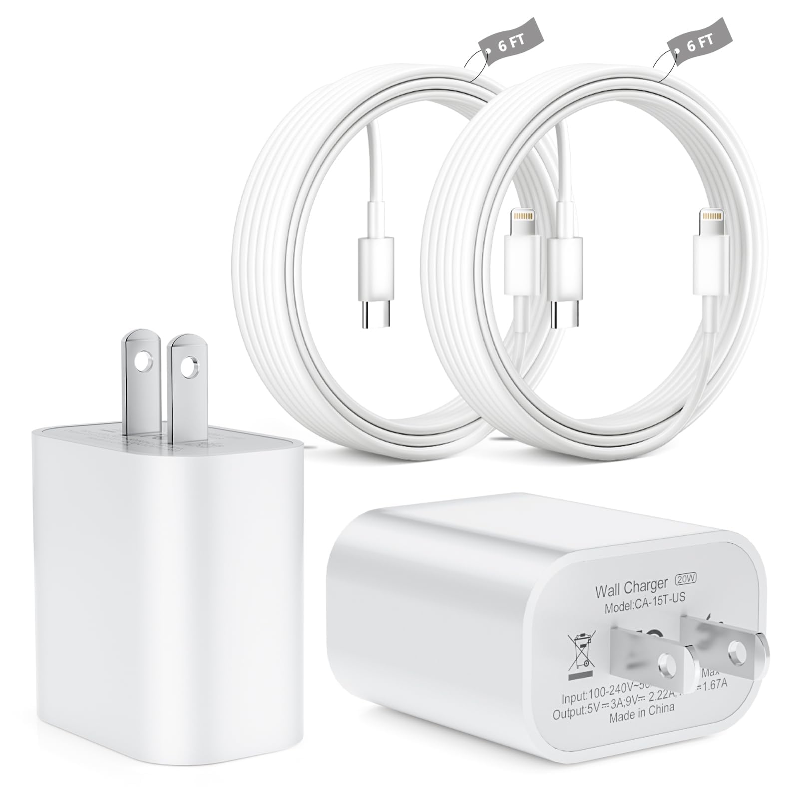 Lot de 2 chargeurs de téléphone à charge rapide, bloc de charge USB C 20 W avec 