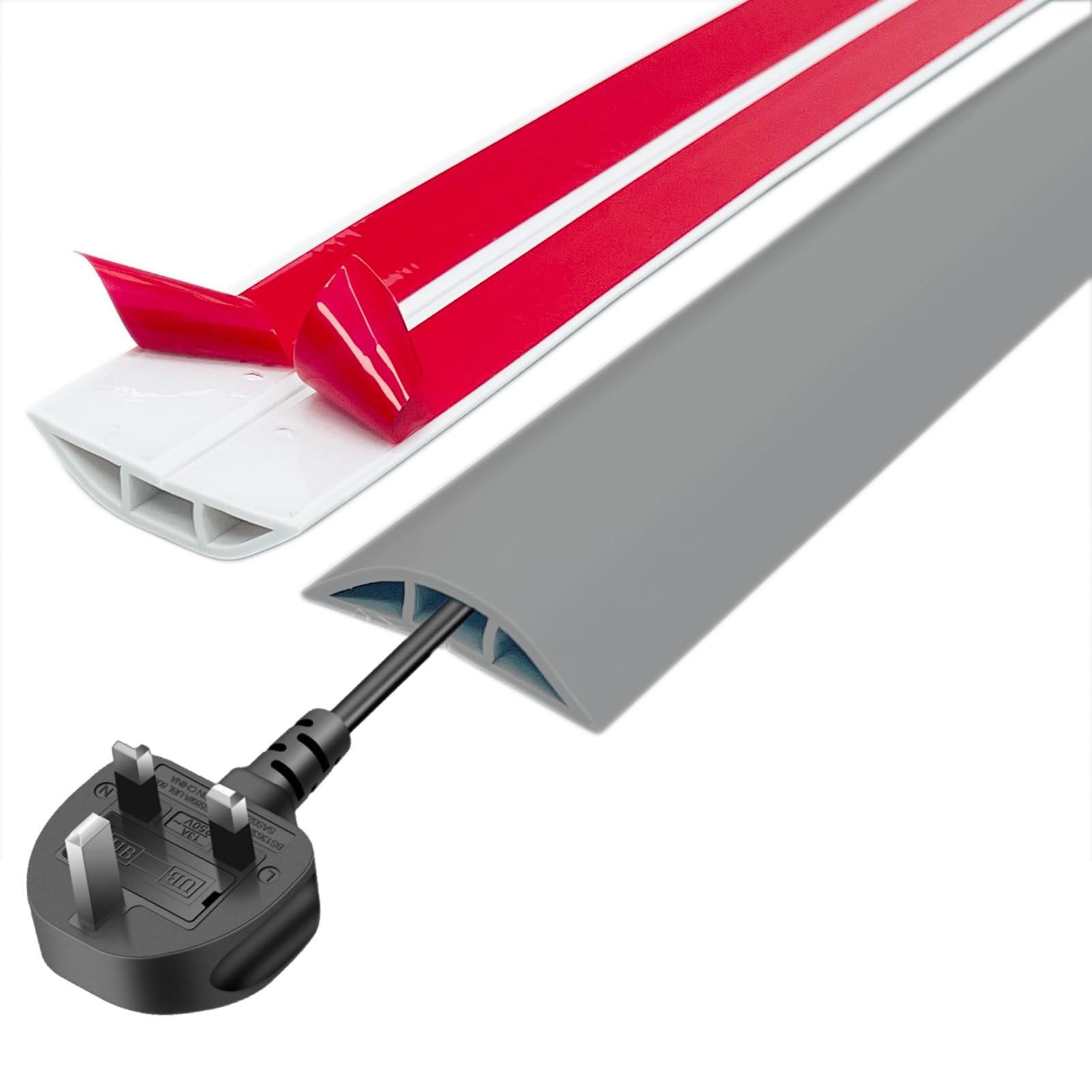 Floor Cord & Wire Cover,Self-Adhesive Flexible PVC Power Cable Channel,Cable Protector & Hider,Protect Cables & Prevent Trip Hazards,Ideal Extension Cord Cover for Office Home (Grey, 3M)