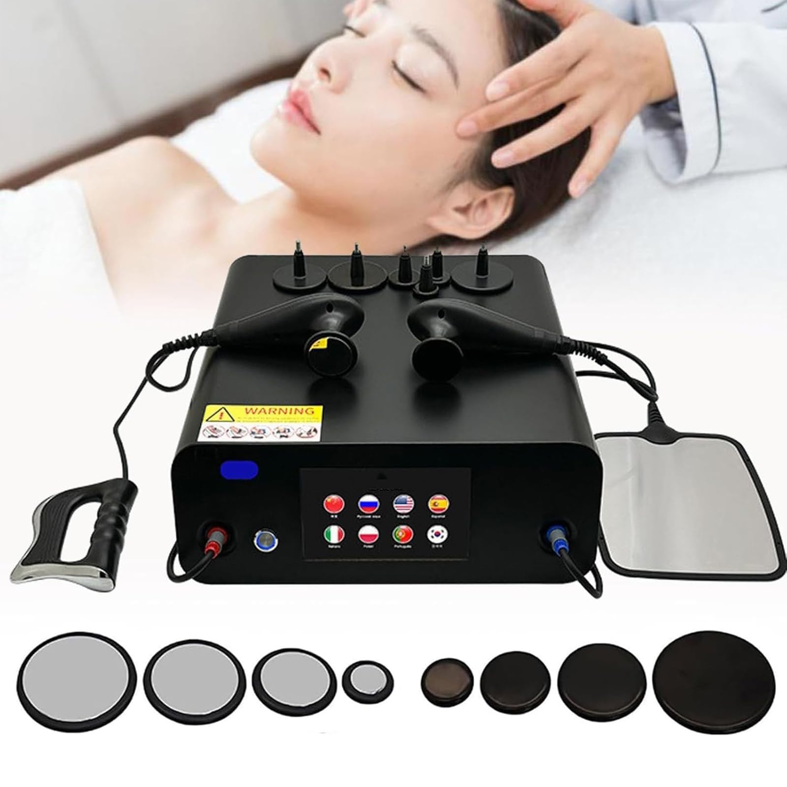 448K Tecar Therapy Device, CET/RET Diathermy Body Sliming Machine With 8 Probes and 2 Handle and 1 Negative Plate, Skin Tightening Machine for Relief Pain Eliminating Fat Firming Beauty Weight Loss