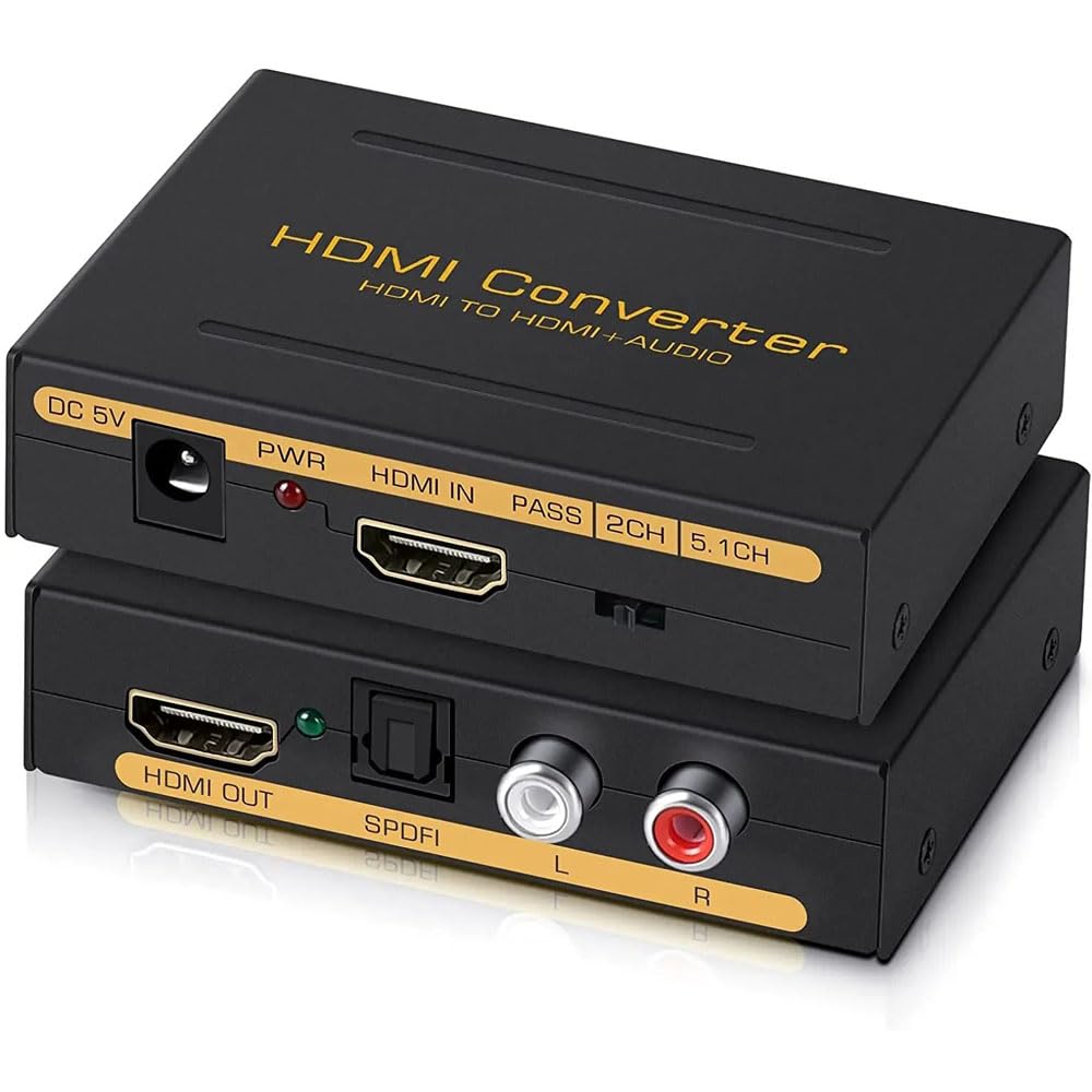 HDMI Audio Extractor Splitter, HDMI to HDMI with Optical Toslink SPDIF and L/R Stereo Analog Audio Output, Supports 1080P, 5.1CH