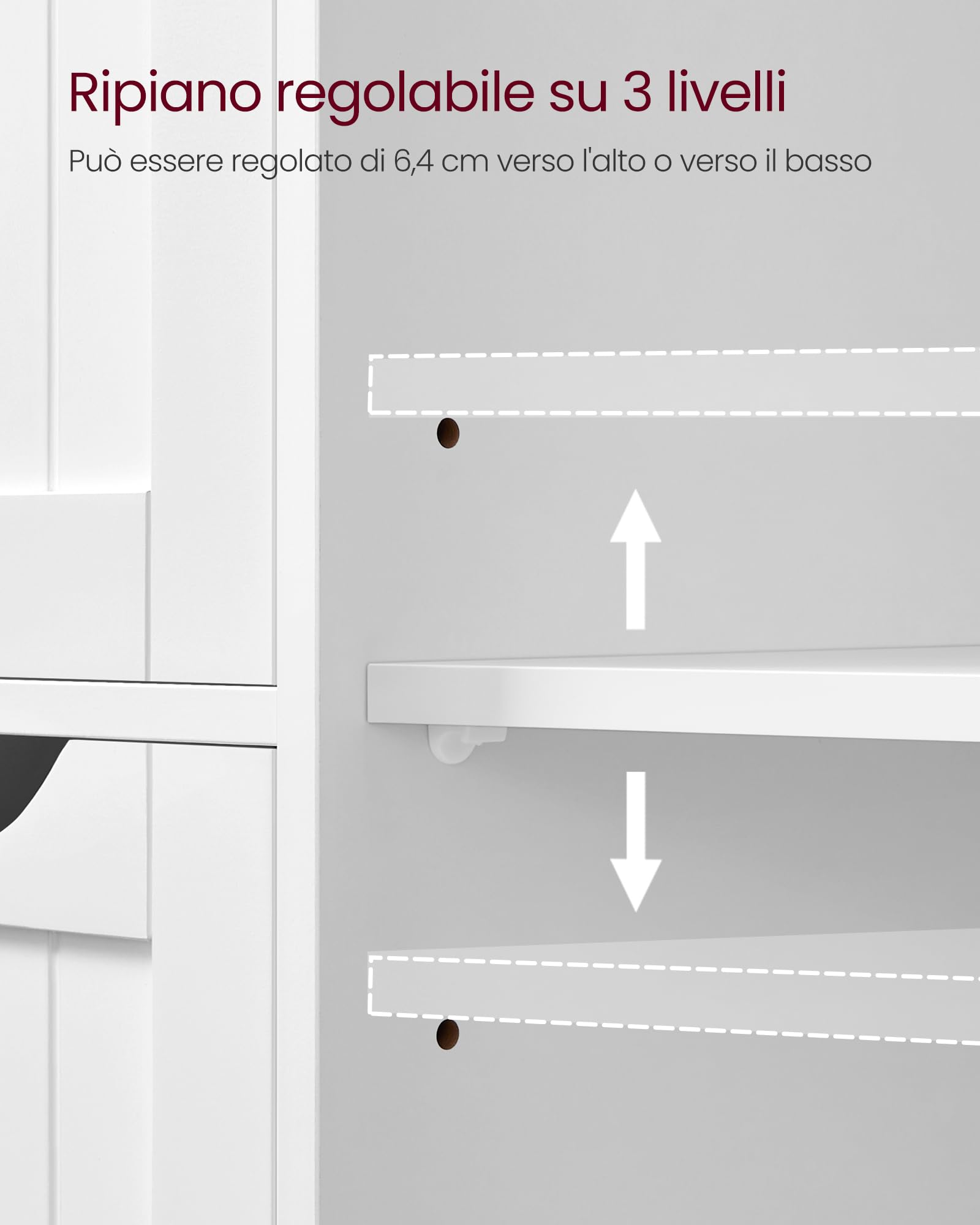 VASAGLE Mobile da Bagno, Armadietto Autoportante, Mobiletto in Legno con 4 Cassetti e Anta, Ripiano Regolabile, per Soggiorno, Cucina, Corridoio, Bianco LHC41W