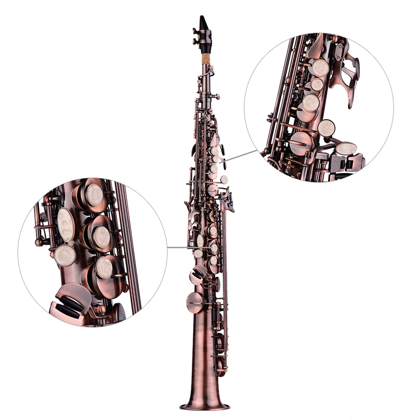 Sax Principianti Kit Professionale Bronzo Dritto Sassofono in SIB Sassofono Sax Strumento a fiato Modello Intagliato con Custodia Guanti Cinturini in Tessuto Pennello Strumento a fiato