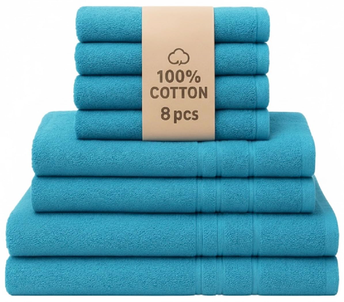 Luxury 8-Piece Towel Bale Set – Plush, Extra Absorbent 100% Egyptian Cotton Bath Towels, Hand Towels & Washcloths – Premium Hotel Quality Bathroom Pack (Teal/Turquoise)