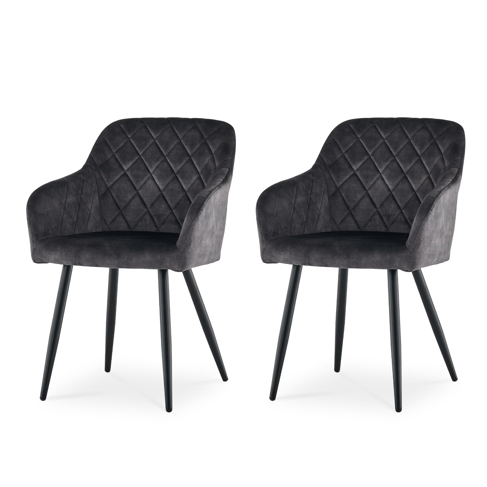 CLIPOP Esszimmerstühle 2er Set, Küchenstühle Grau Samtstoff Wohnzimmerstühle Polsterstühle mit Armlehne Metallbeine Polstersessel Stühle für Esszimmer Wohnzimmer Küche (2, Samt Kohlenstoffgrau)