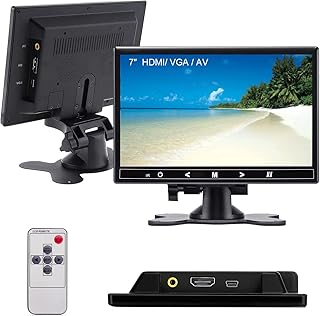 TOPRUI CCTV Monitor 7 Inch Small HDMI Monitor with VGA AV Port Raspberry pi 3 Display Screen Monitor, Tiny LCD Monitor- IPS 1024x600 -Build in Speaker, Headphone Jack, Remote