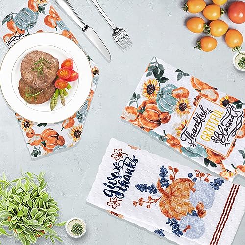 Voova & Movas Fall Kitchen Hand Towels,16”X 26” 4-Pack Premium Cotton, Thick Absorbent Checkered Hand Towel, Fall Dishcloths,Seasonal Holiday Towels,Autumn Kitchen Decorations, Maple Sunflower Theme #TOP3