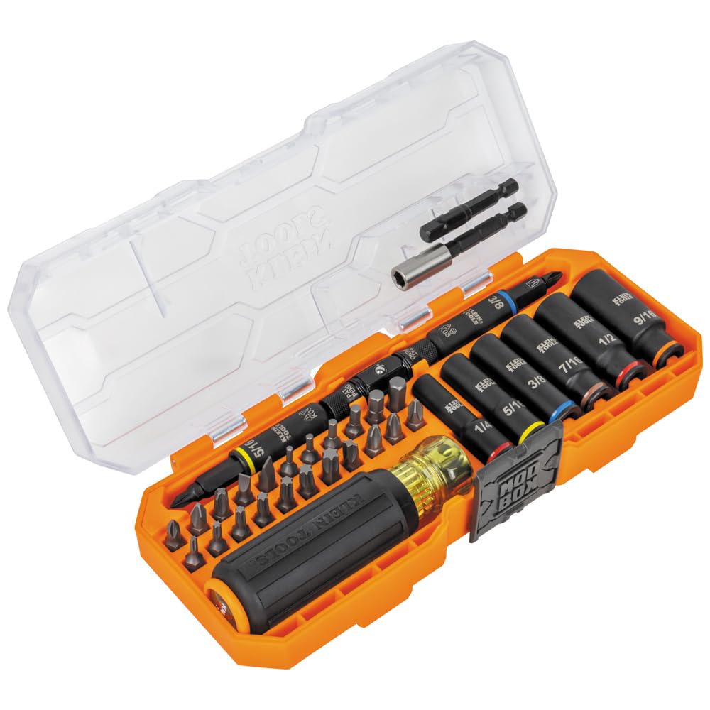 Klein Tools 32502HD KNECT - Set di cacciaviti e bussole con custodia MODbox, 41 pezzi, 26 bit, 6 prese profonde, accessori e manico