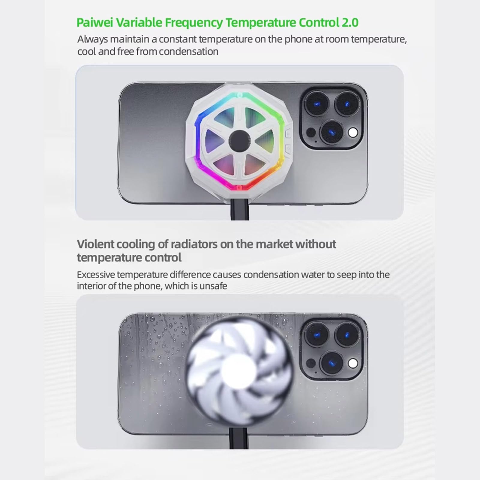 Uqezagpa Kühler Lüfter Handy-Kühler zum Spielen von Spielen, Videos, mit LED-Licht, Handy-Kühler