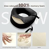 Vista 4 de THXSILK Almohada de cuello 100% seda de morera para viajes y avión, almohada de viaje de espuma viscoelástica para soporte de cuello en coche y Negro