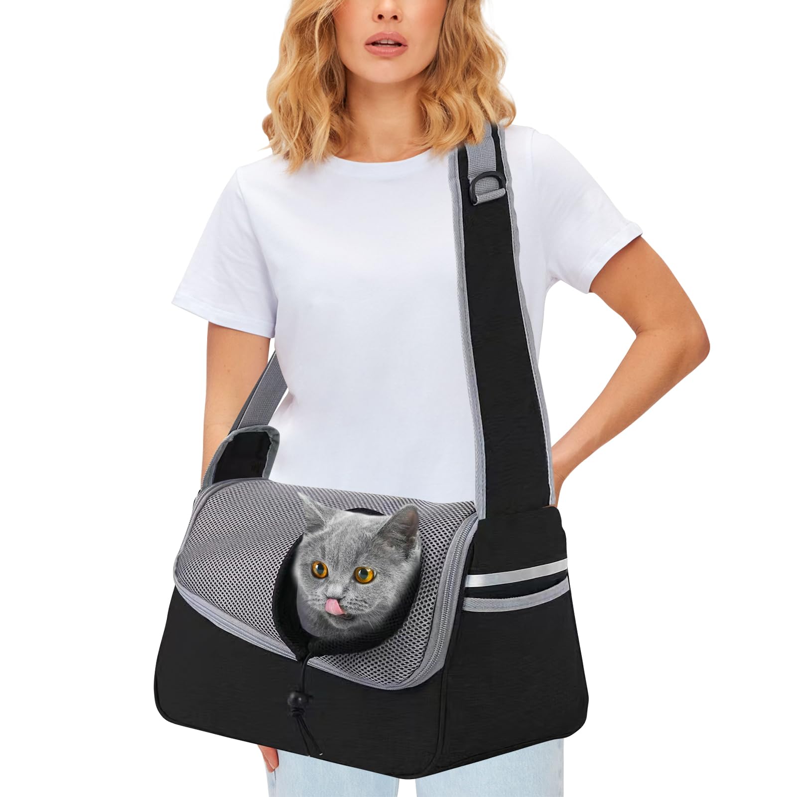 PETCUTE Hundetragetasche,Verstellbare Hundetasche Tragetuch mit Halsband Haken und Taschen,Atmungsaktiv Tragetuch Hund Haustier Schultertasche Hundetragebeutel für Kleine Hunde Bis 5 kg