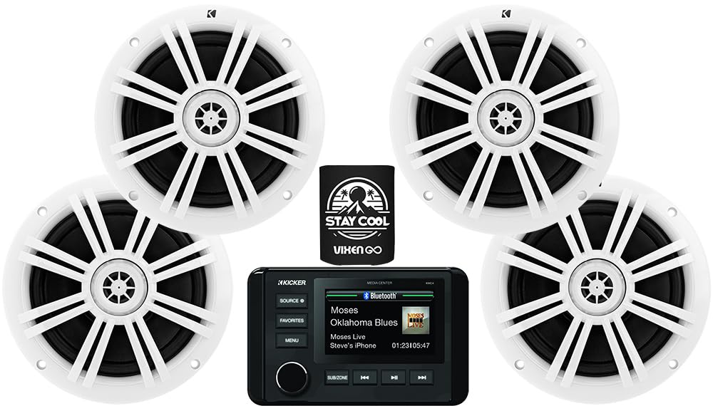 KICKER Marine Receiver and Speakers Package of 5 Items - in-Dash KM Series Digital Media Receiver & Four 6-1/2