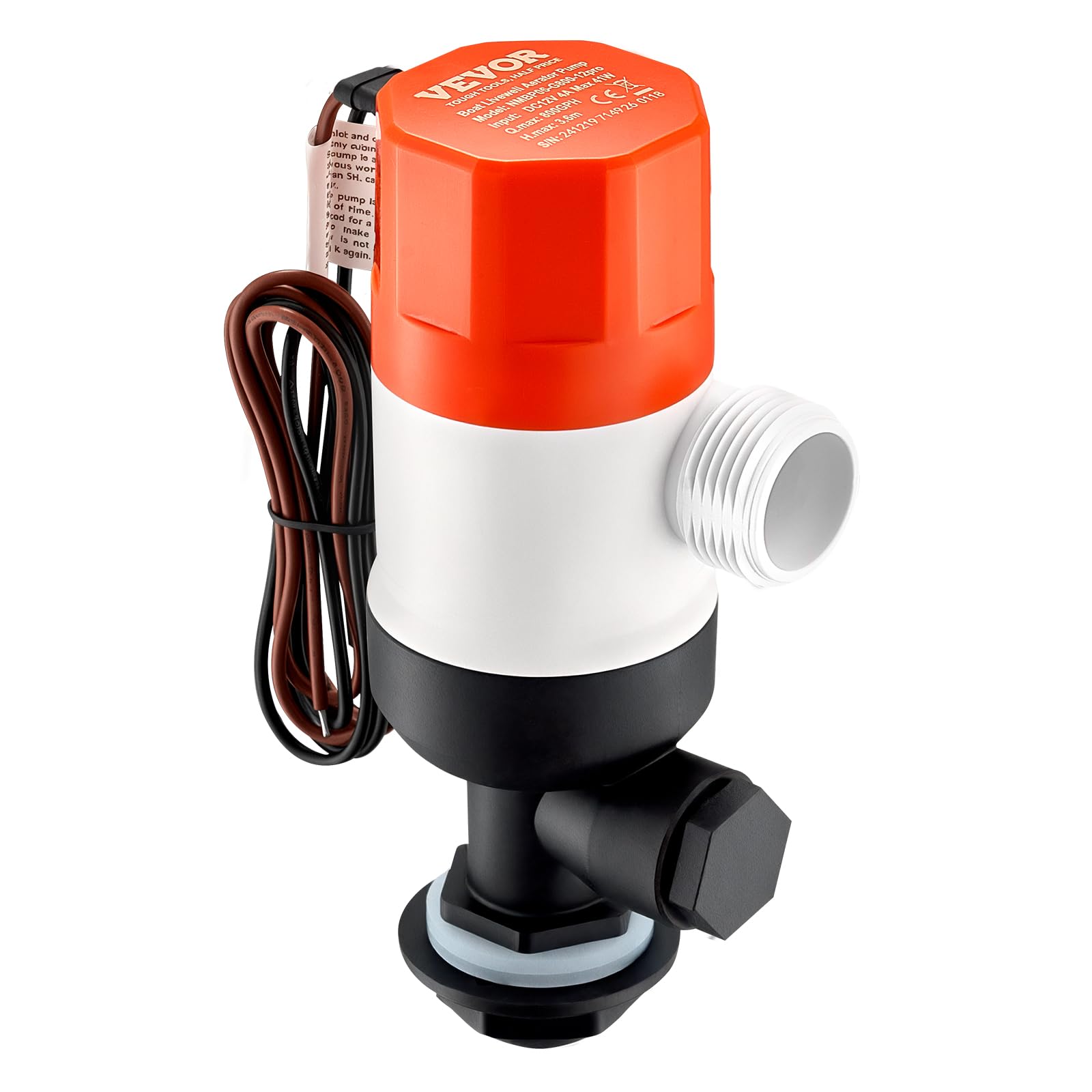 VEVOR Pompa per Pozzi Vivi per Barche, Pompa Aeratrice per Pozzi Vivi Dritta da 12 V e 50,47/min con Doppio Ingresso, Alloggiamento ABA e Cartuccia Motore Staccabile, per Acqua Dolce e Salata