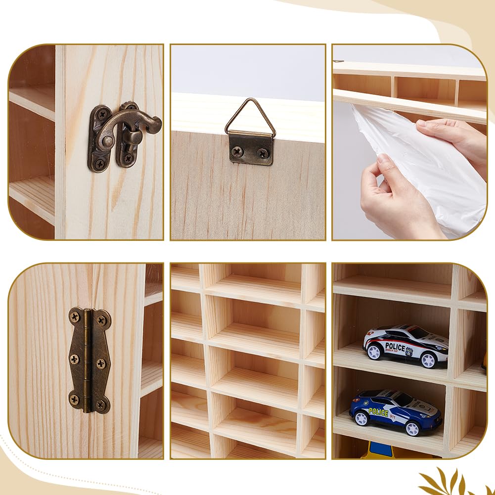 UNICRAFTALE 60 Fächer Modellauto Vitrine Zusammenklappbar 1:64 Diecast Regal Wandmontage Rechteckig Holz Mini Auto Organizer Für Autos Sammler Geschenk 58.5x51x7.5cm
