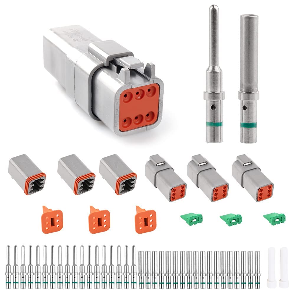 DT Connector Kit Electrical Wire Connector Plug Automotive Connectors Waterproof DT04 2/3/4/6 Pin Male and Female 22-16AWG Waterproof for Motorcycle Truck Car Boat Scooter (6 Pins 3 Set)