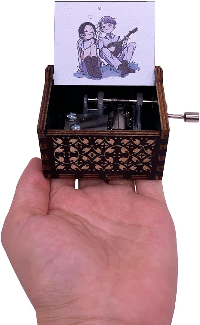 Youtang The Promised Neverland Music Box Engraved Wood Mini Hand Crank Printed Image Musical Box for Christmas,Birthday Gift,Image 2 image 4
