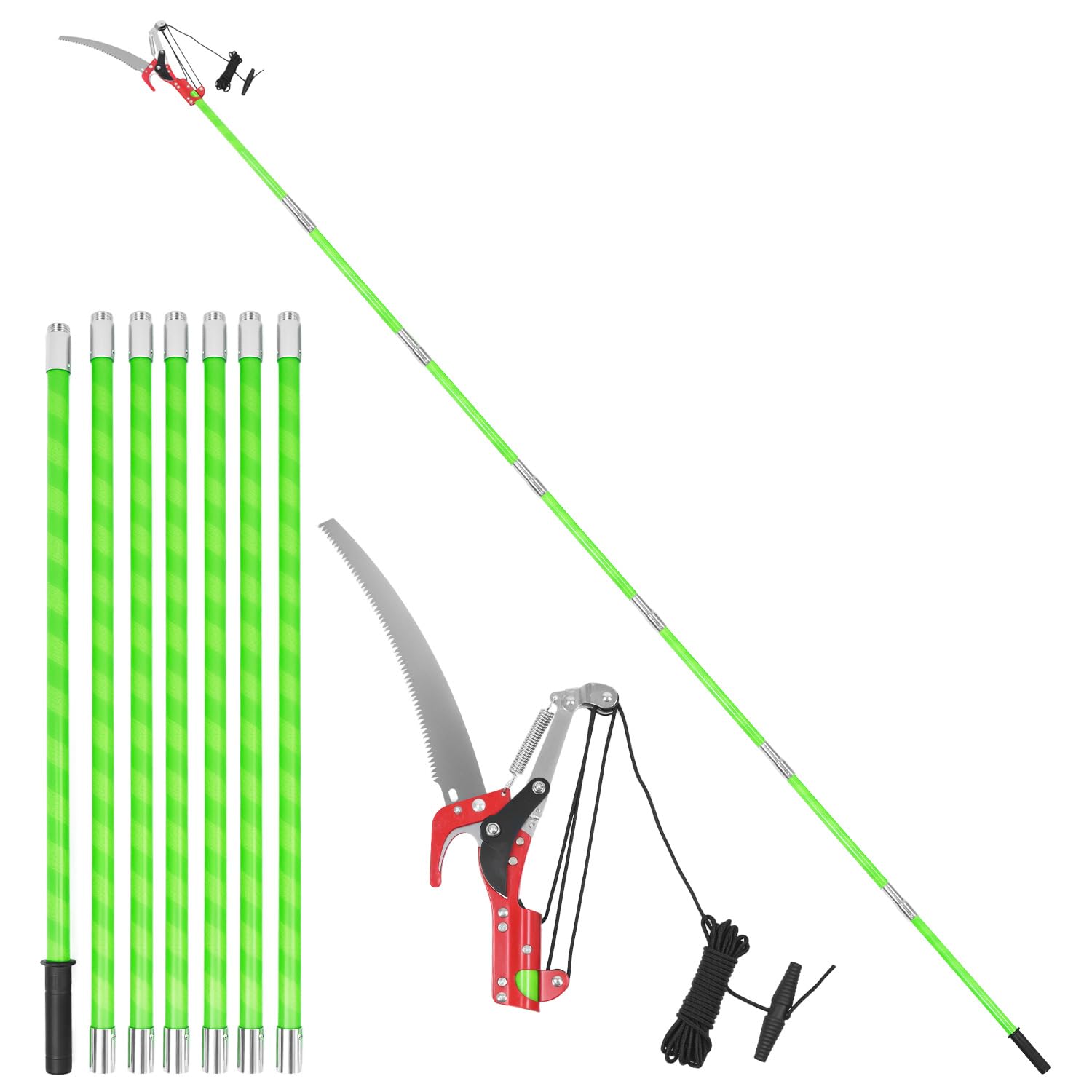 QWORK Svettatoio 8 m Lama acciaio manganese SK5 Aste fibra di vetro Altezza regolabile 1,4-8 m