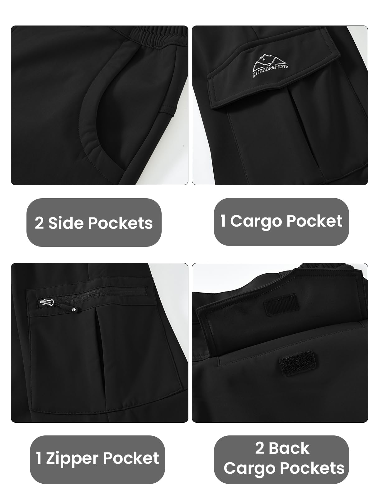 TBMPOY Męskie spodnie softshell z podszewką polarową wodoodporne wiatroszczelne na kemping narciarstwo snowboard czarne 38