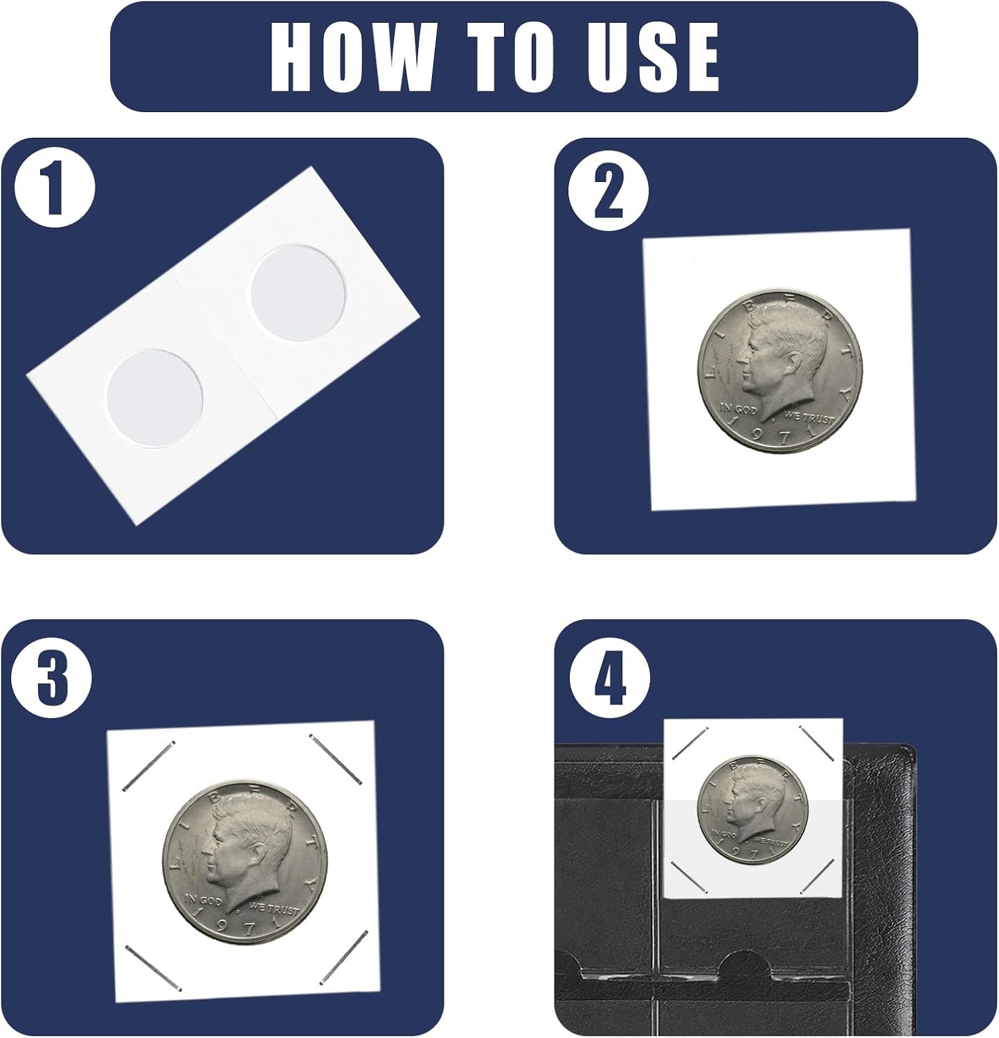 MUDOR コインフリップ2x2ホルダーアルバム、120ポケットコイン段ボール収納ブック、空のコインフリップ