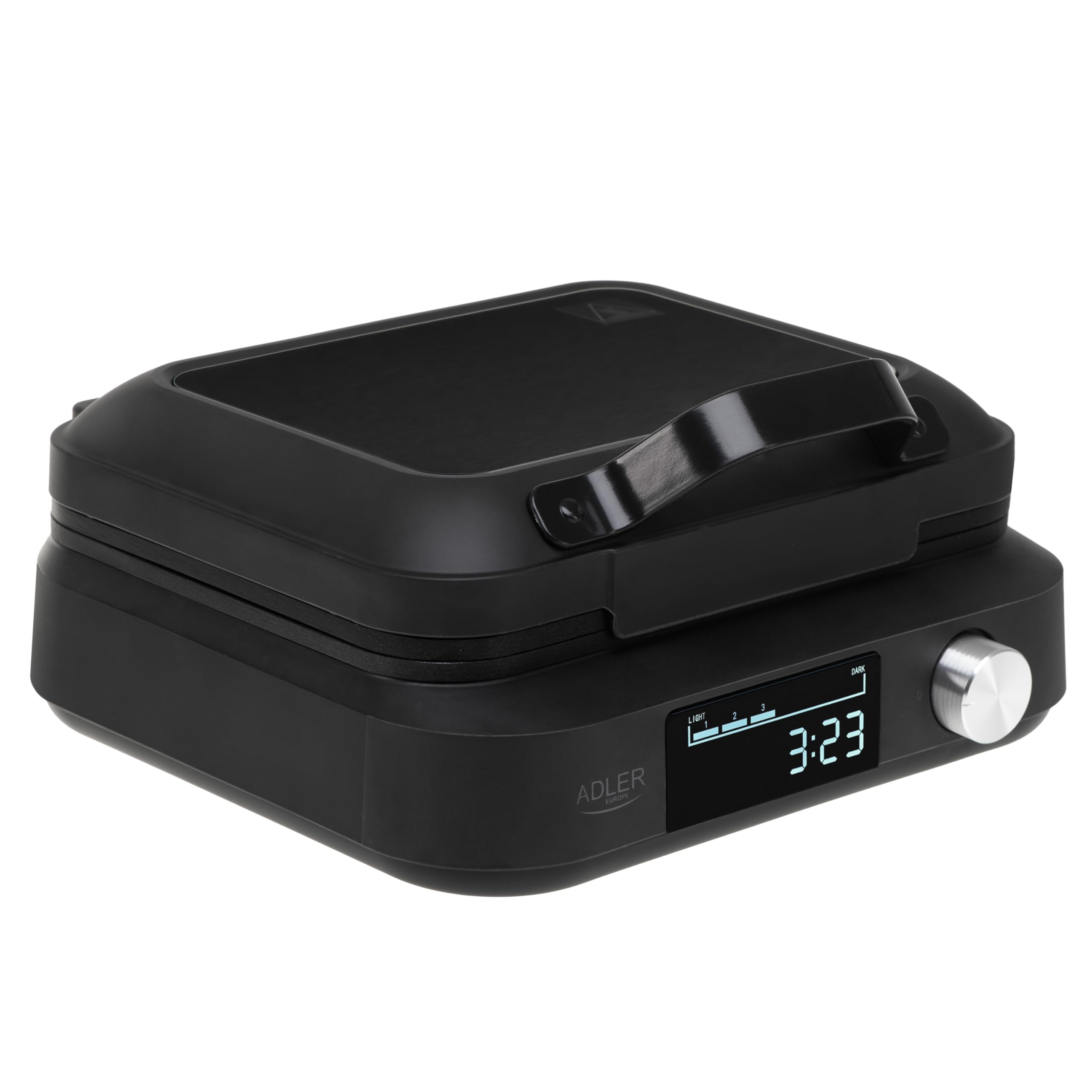 ADLER EUROPE Smart Waffeleisen 1500 Watt, Knusprige Belgische Waffeln, LED Display, 6 Bräunungsstufen, Countdown Timer, Extra Tiefe Heizplatten, Schwarz