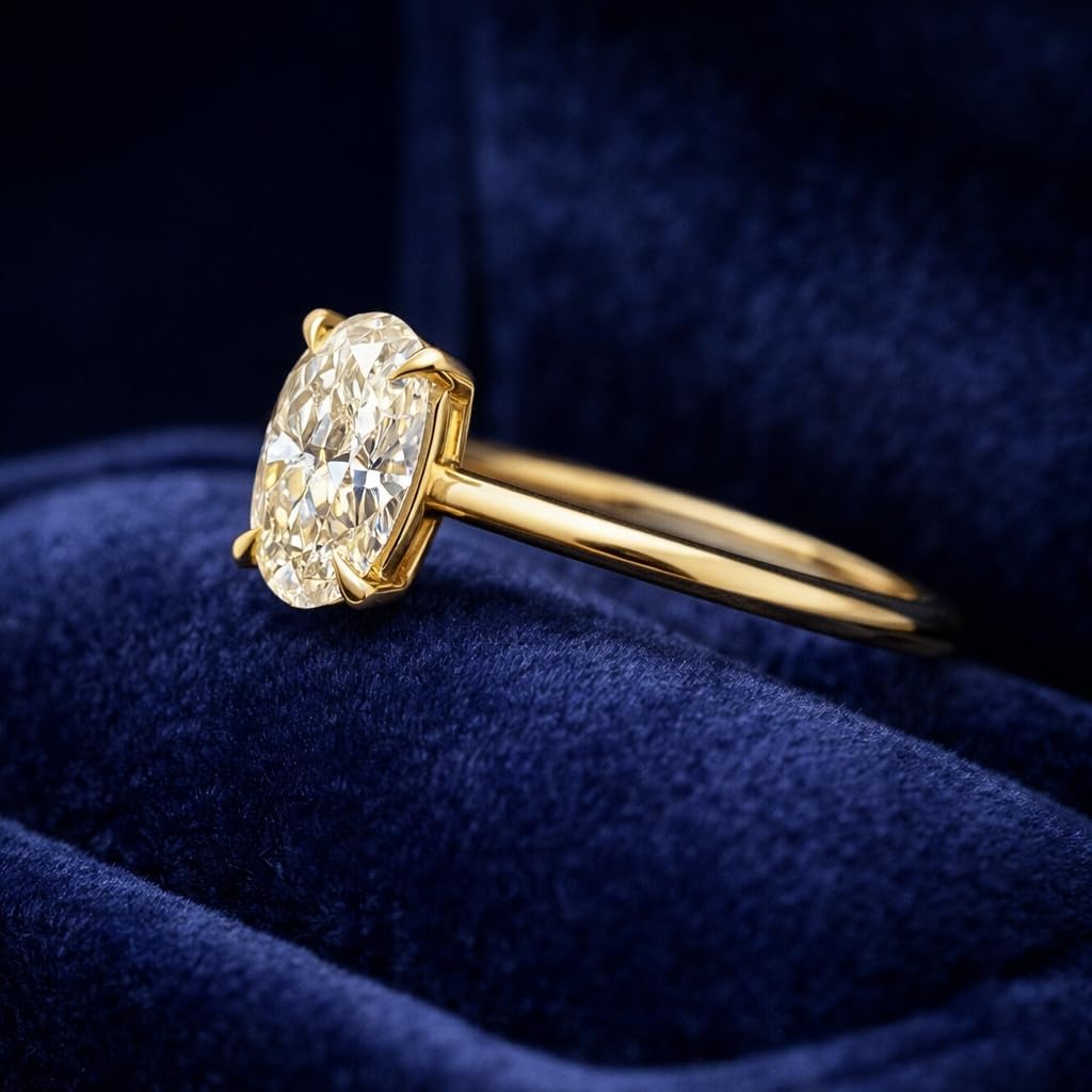 Oval Cut Moissanite Solitaire Engagement Ring 14K Yellow Gold Minimal Prong Set Promise Ring Women's Fine Jewelry Gift for Her