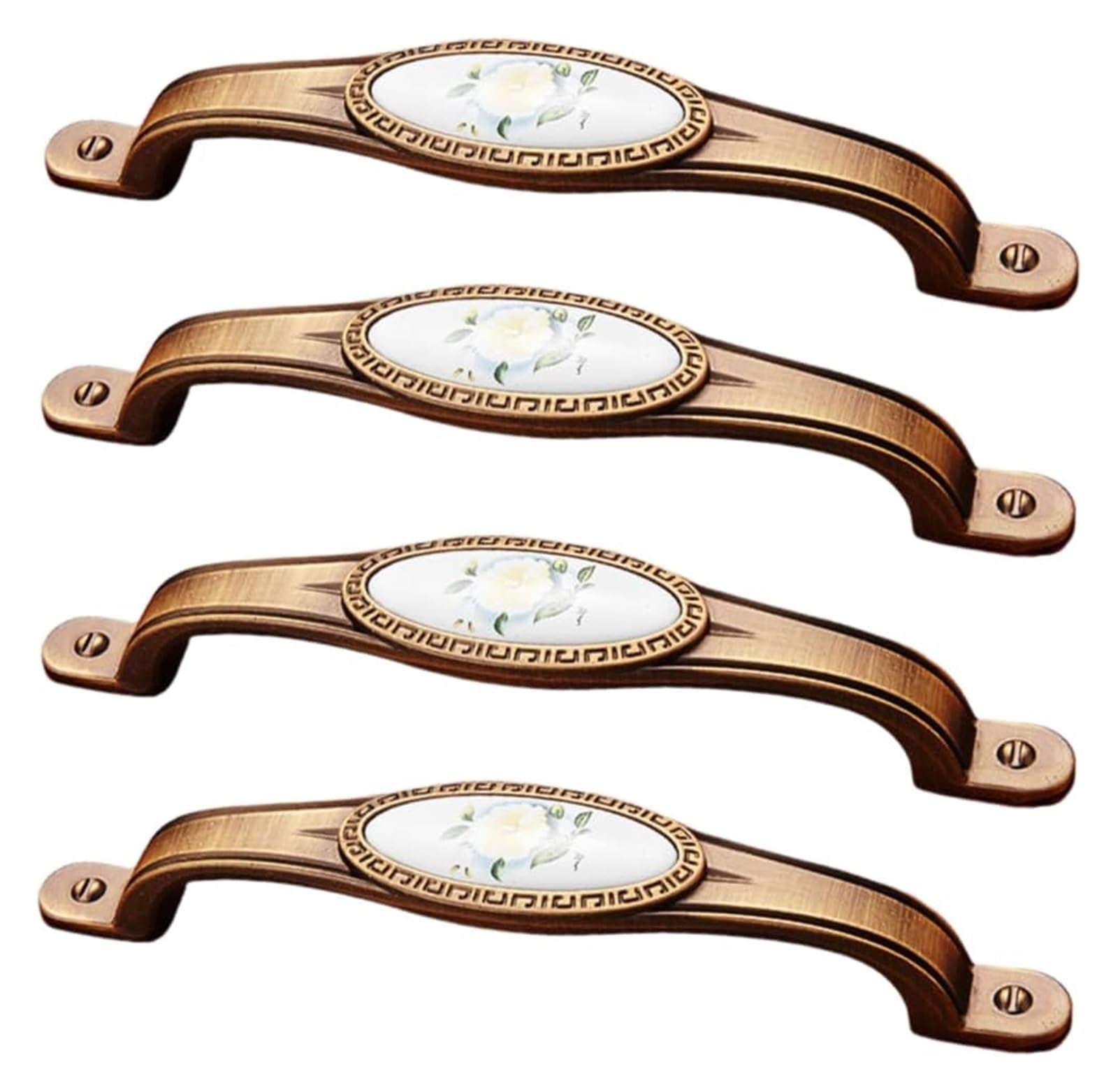 Nlqcsxwep 128Mm White Peony Zinc Alloy Cabinet Bow Handle, Zinc Alloy And Ceramic Cabinet And Drawer Handles Pack Of 4 Multicolor(128Mm White Peony)