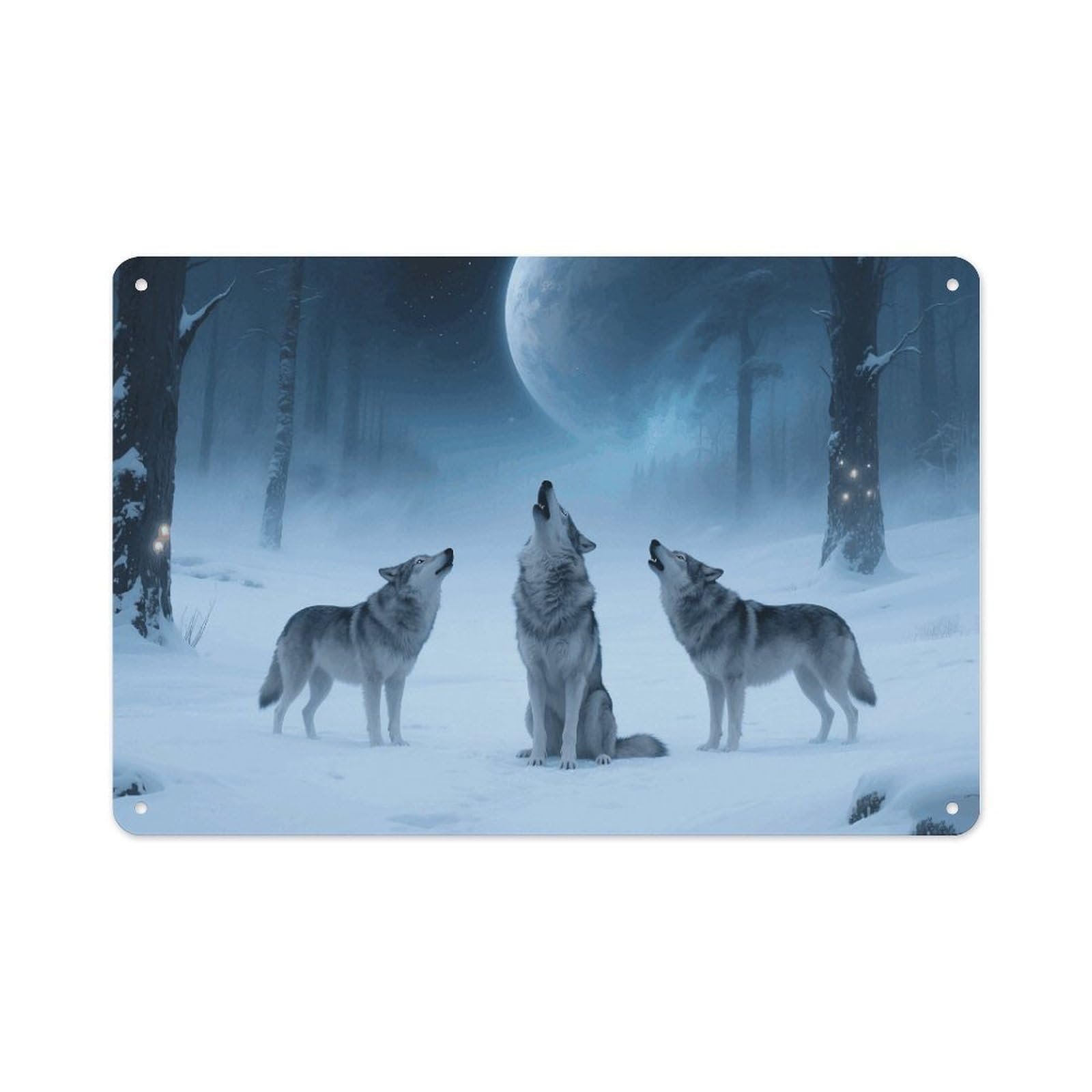 VstaDank Wolves Howl in Snowy Wall Art Prints Metal Sign Decor Painting Aluminum Wall Hanging Decor Vintage Poster Sublimation Picture Panel Weatherproof Art Decorative Wall Decors