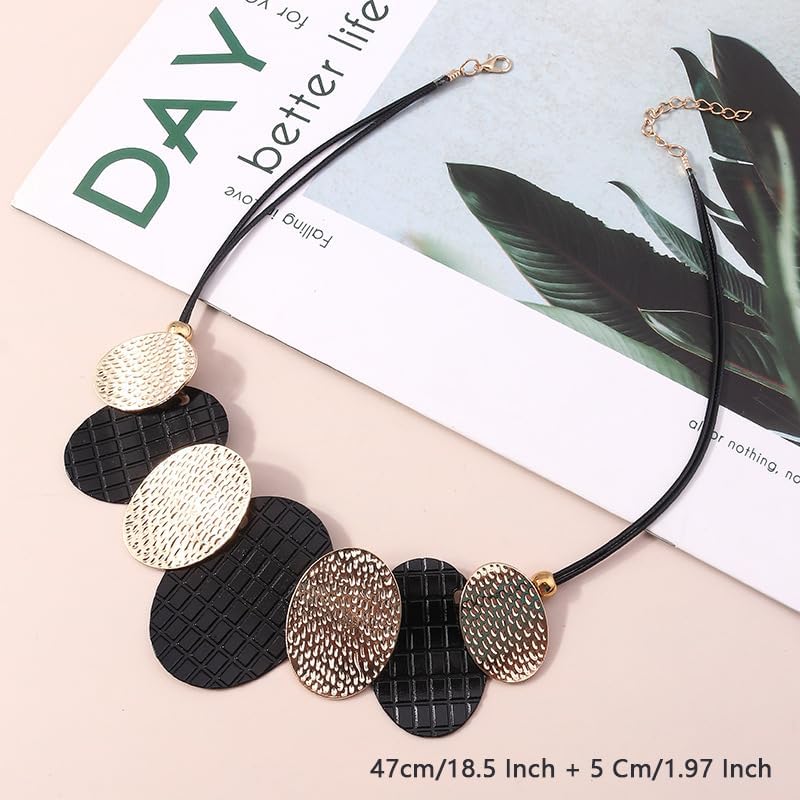 Chunky Gold Necklaces For Women, Gold And Black Big Oval Necklace With Non Tarnish Fashion Western Boho Statement Chain Jewelry Gift - Image 4