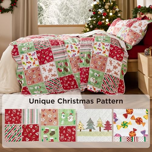 Image of Bedsure Christmas Quilts Queen Size, Red Christmas Comforter Bedding Set